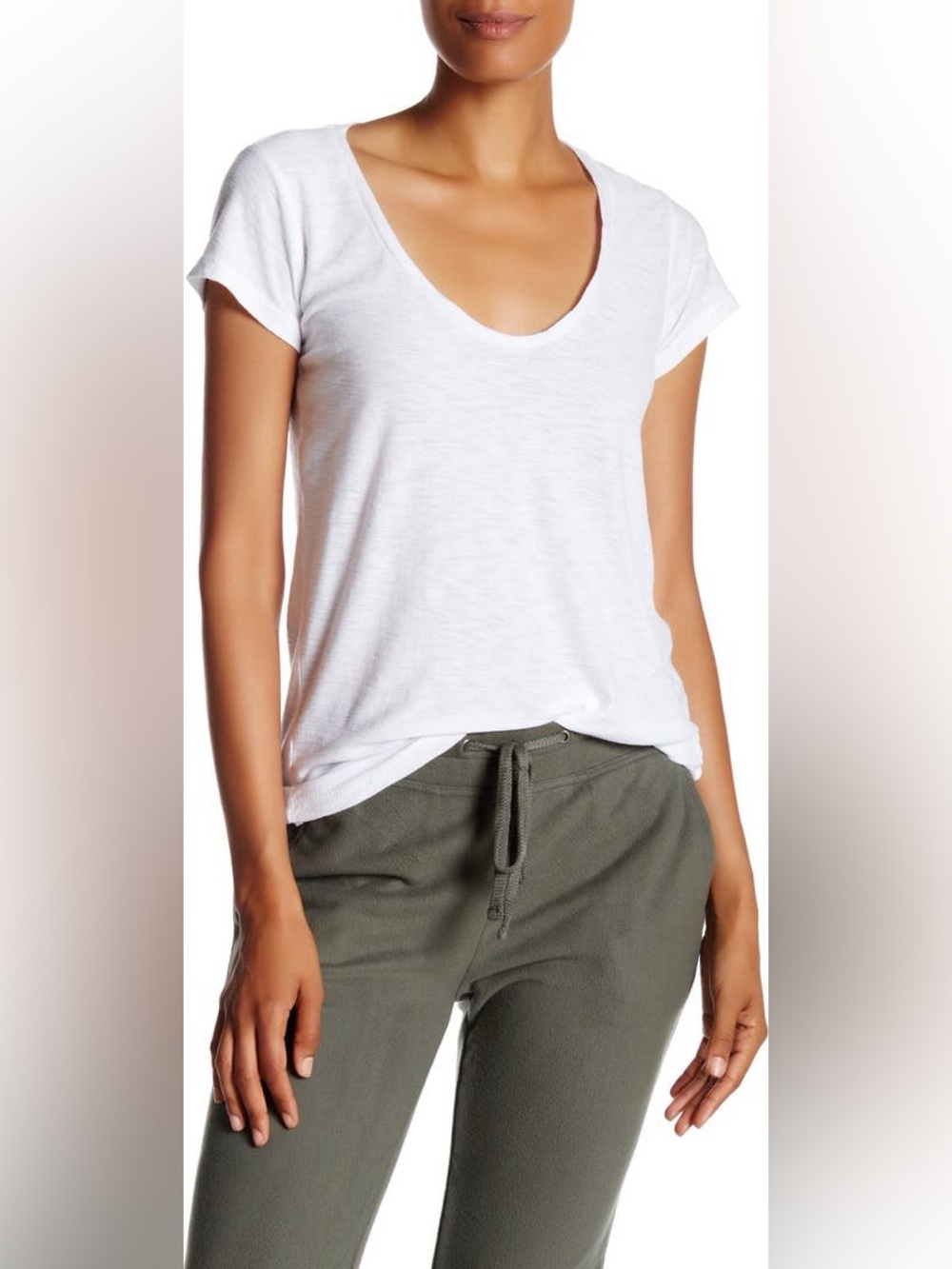 James Perse Deep V-Neck T-Shirt White Cotton